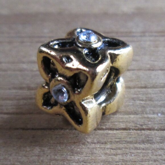 Flower Cube Gold Plated Sterling Silver European Charm with Crystals - Picture 5 of 6